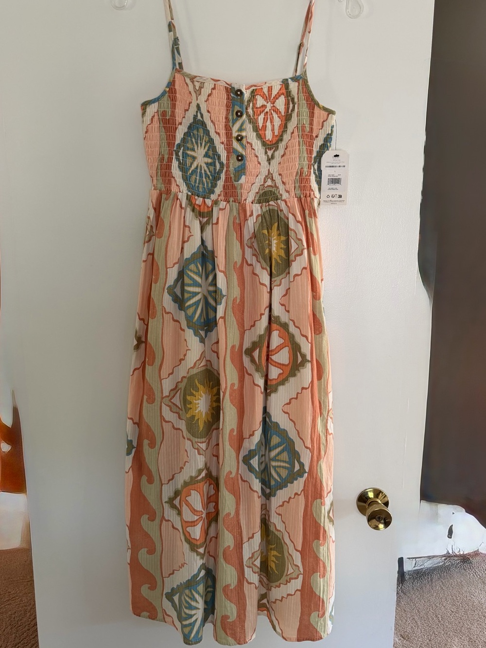 Billabong Cream Maxi Dress with Coral, Olive & Teal Print